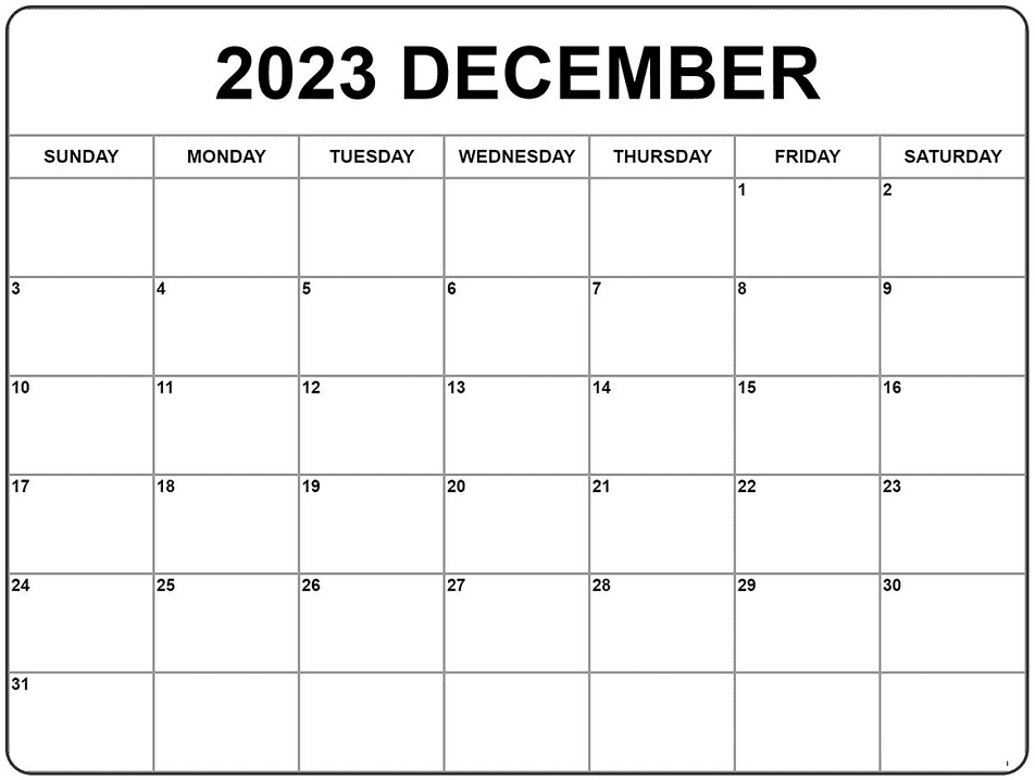 December 2023 Calendar Free Picture