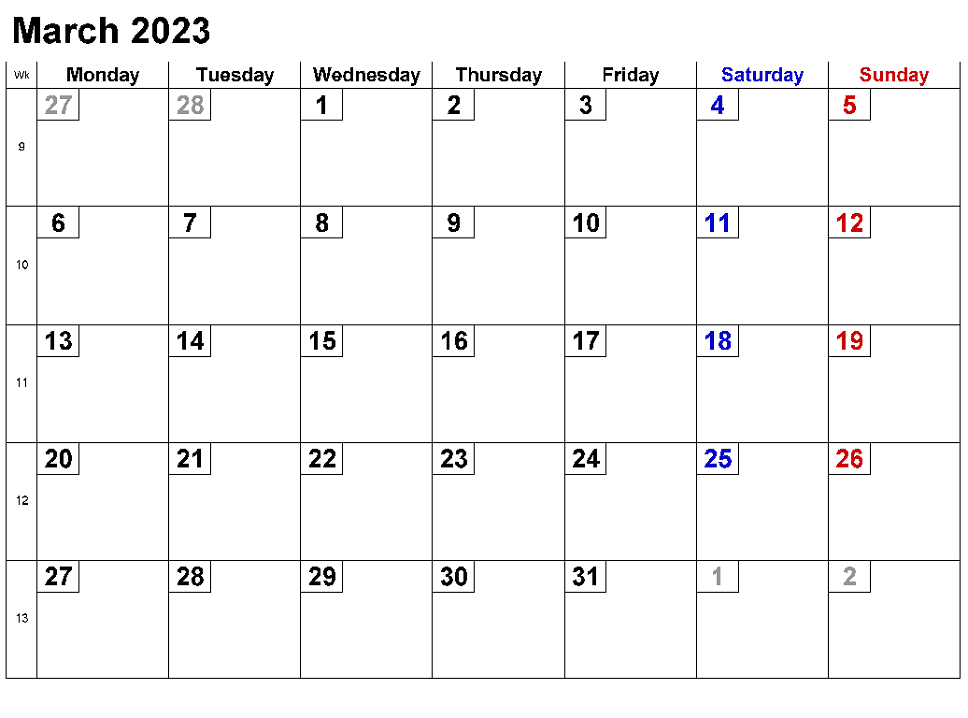 Download Clipart March 2023 Calendar