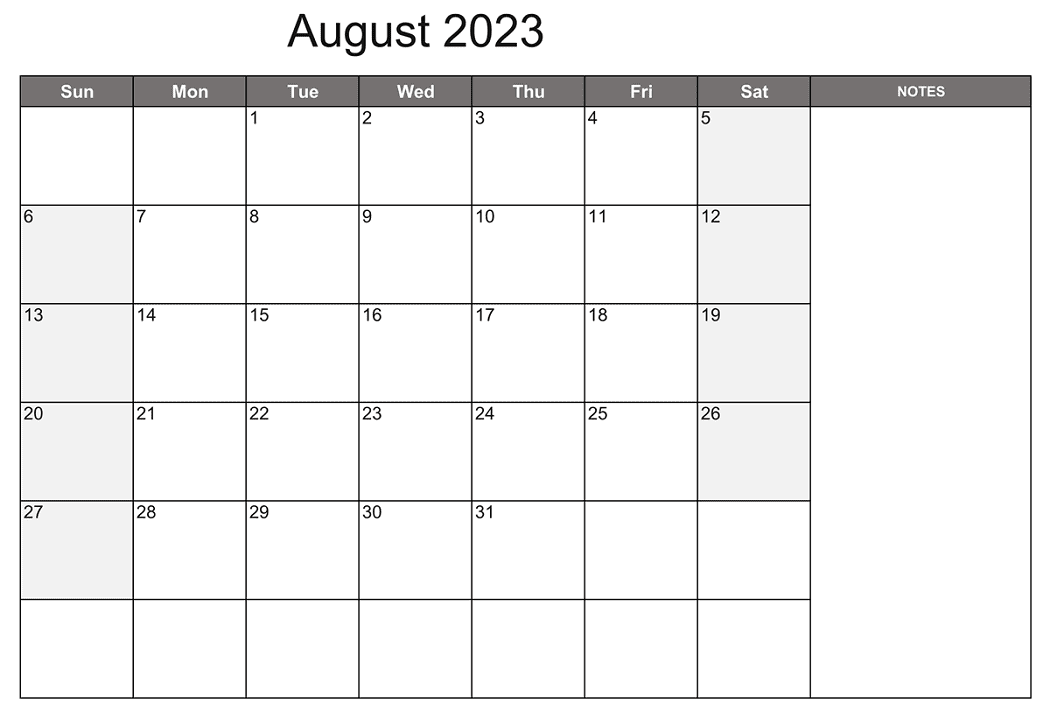 Free Clipart August 2023 Calendar