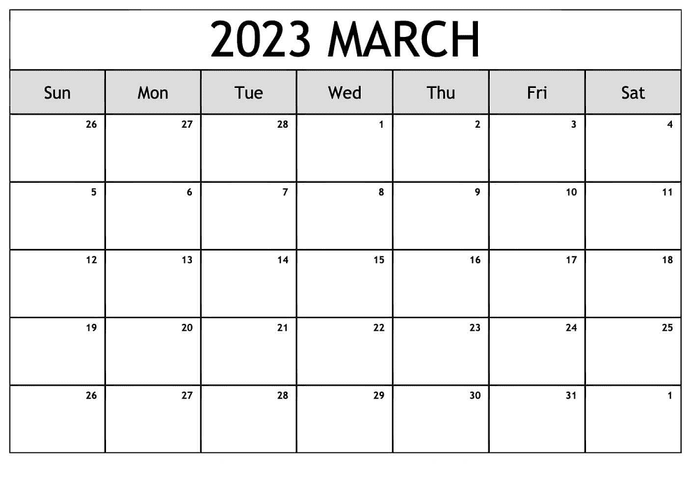 Free Download Clipart March 2023 Calendar