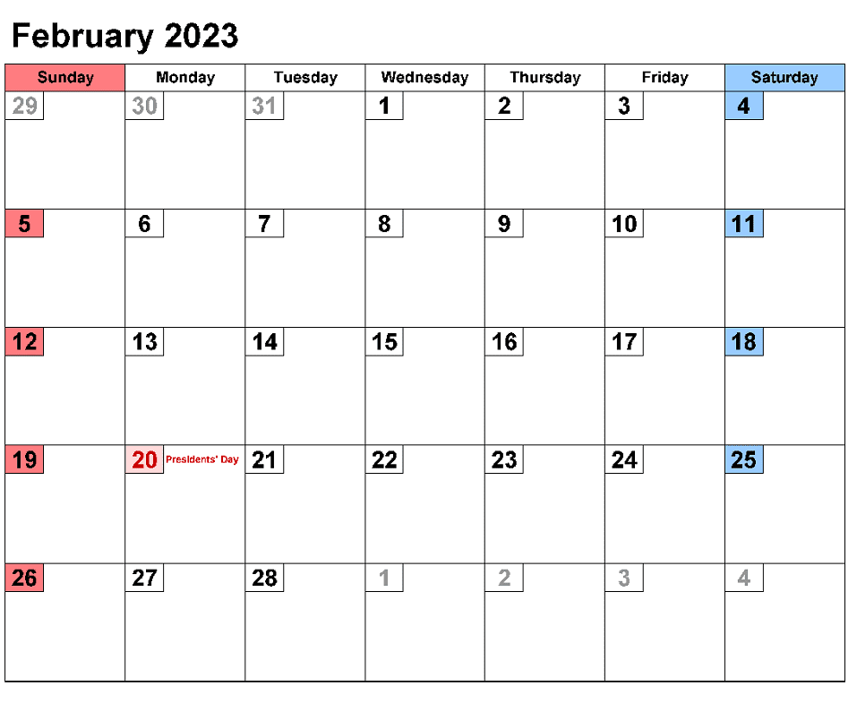 Free Download February 2023 Calendar