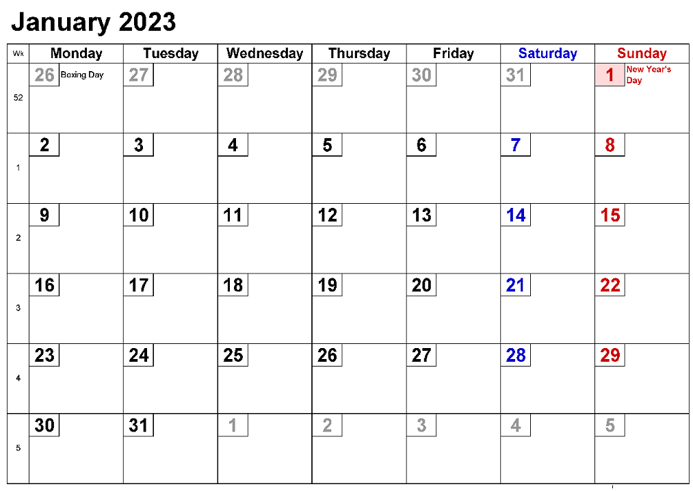 January 2023 Calendar Clipart Image