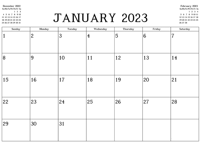 January 2023 Calendar Clipart