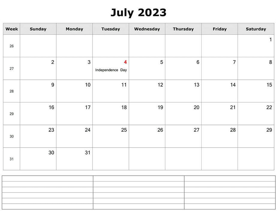 July 2023 Calendar Clipart Free