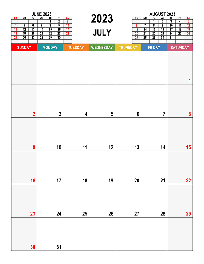July 2023 Calendar Clipart