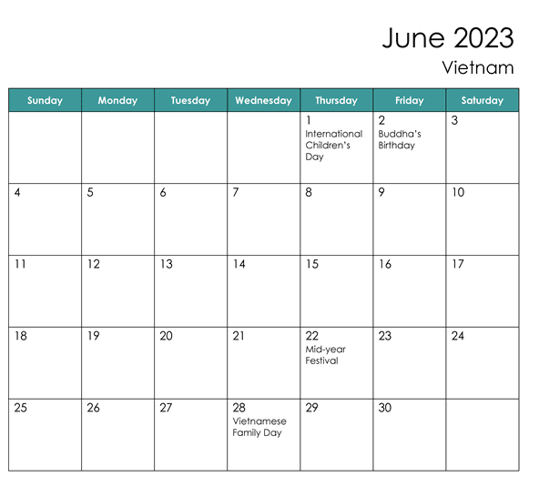June 2023 Calendar Clipart