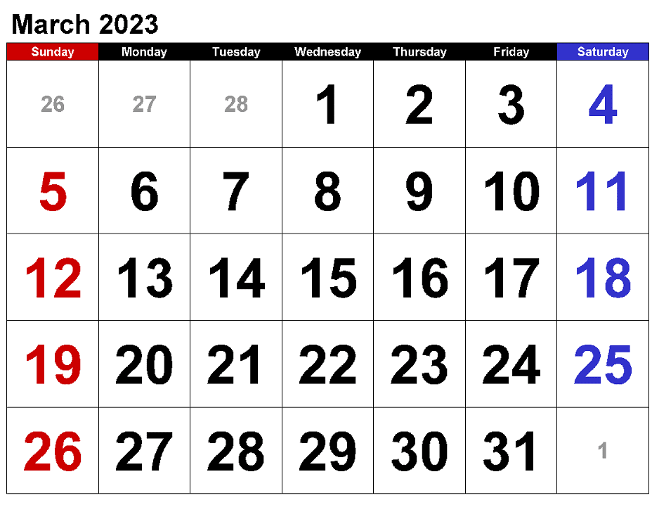 March 2023 Calendar Clipart Free