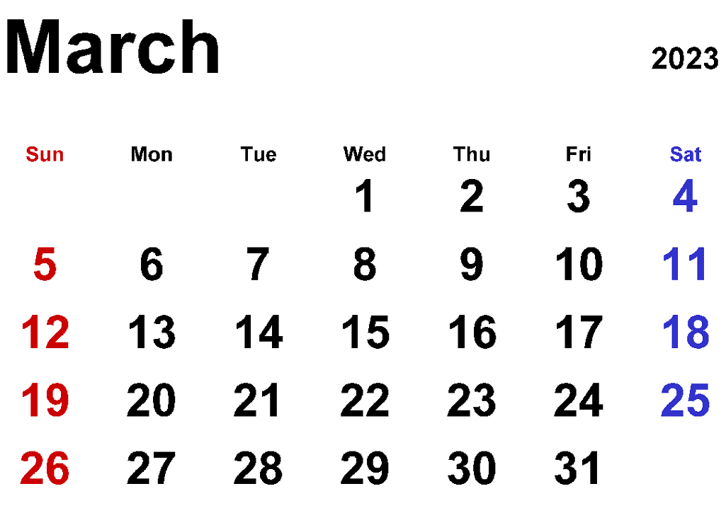 March 2023 Calendar Clipart