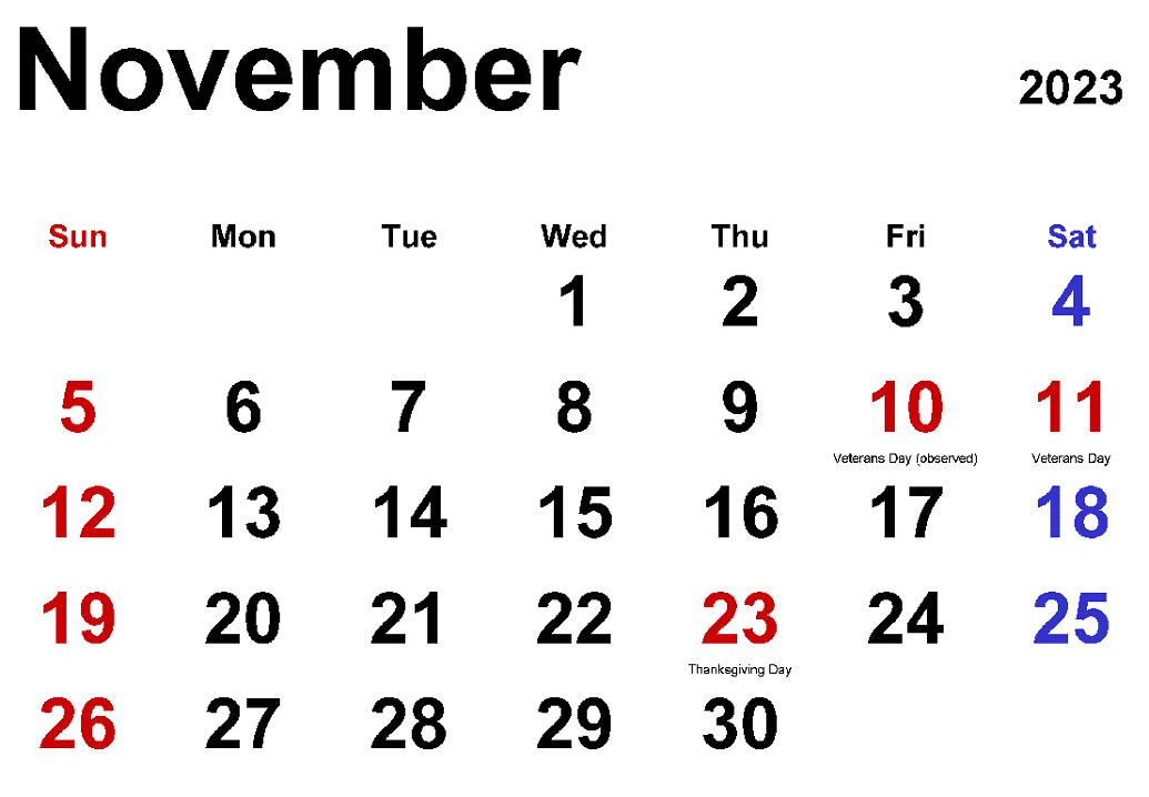 November 2023 Calendar Download Image