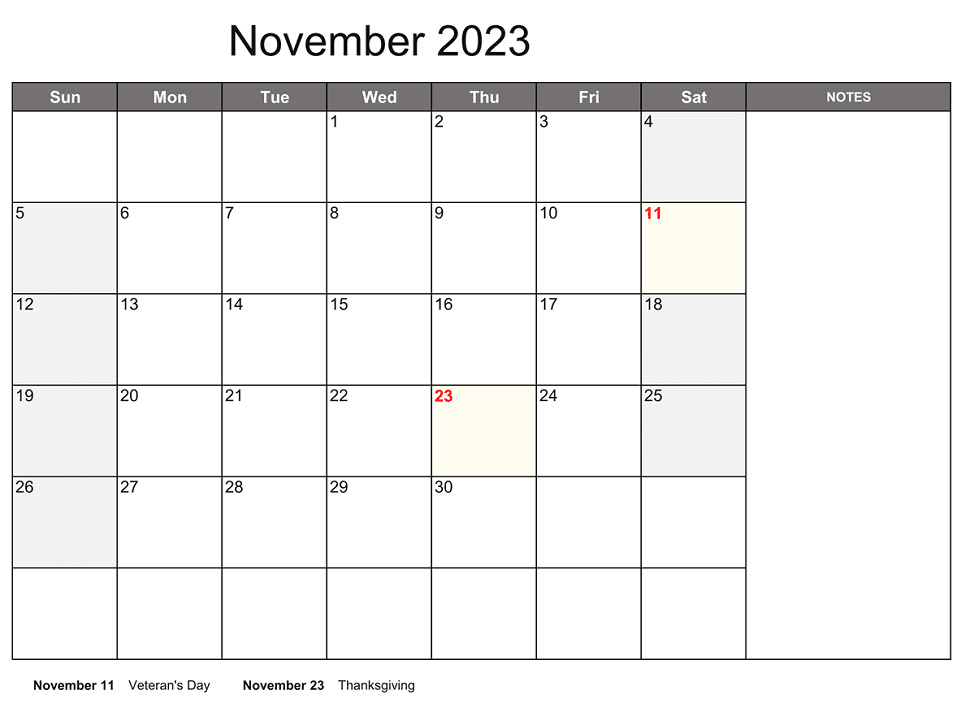 November 2023 Calendar Images