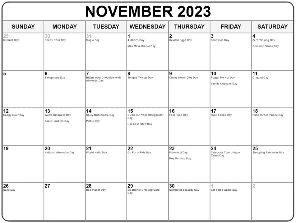 November 2023 Calendar Picture ClipartLib