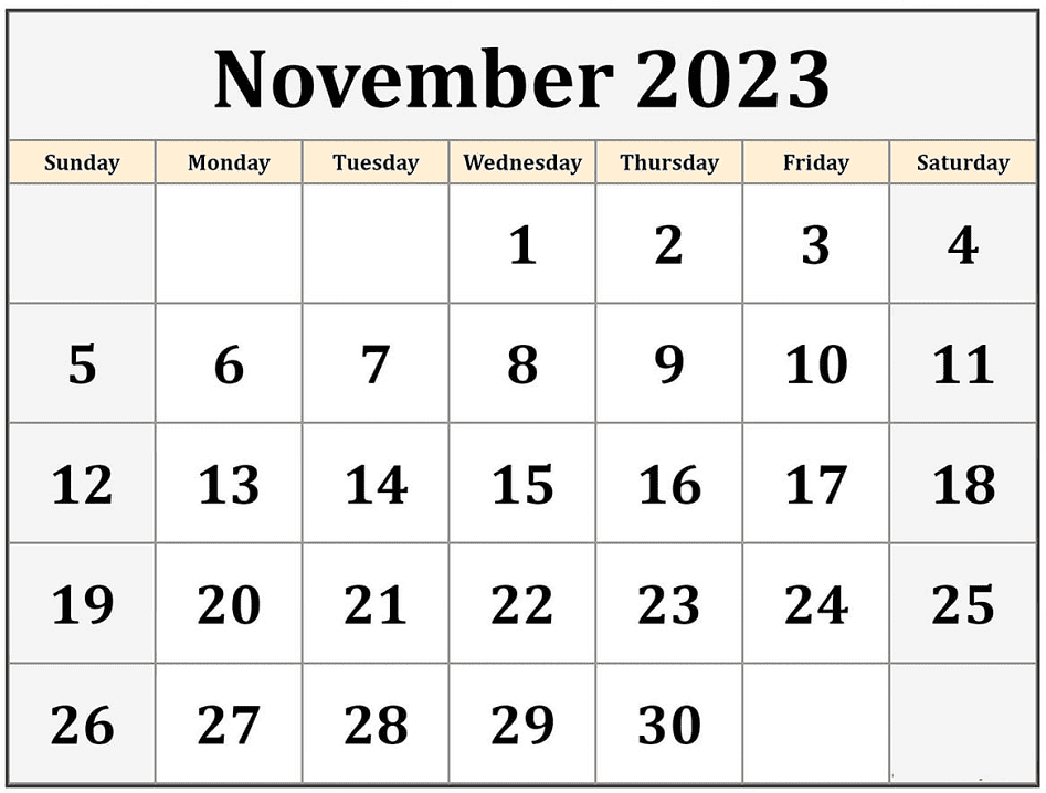 November 2023 Calendar Png Images