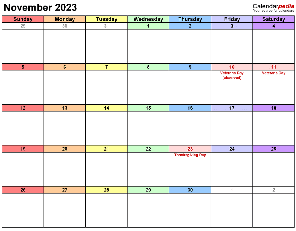November 2023 Calendar Png