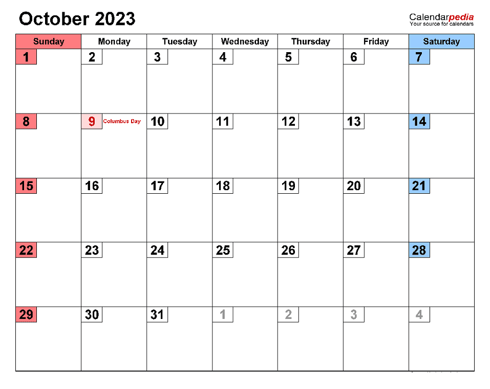 October 2023 Calendar Clipart Download