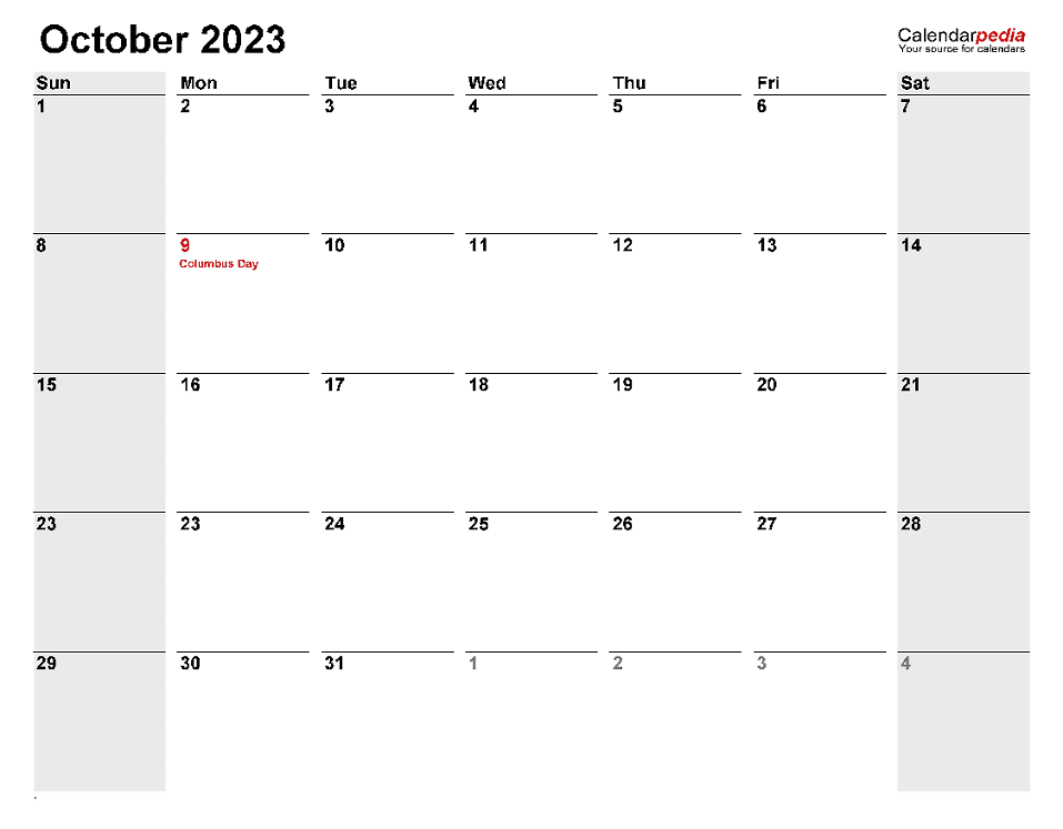 October 2023 Calendar Clipart Free
