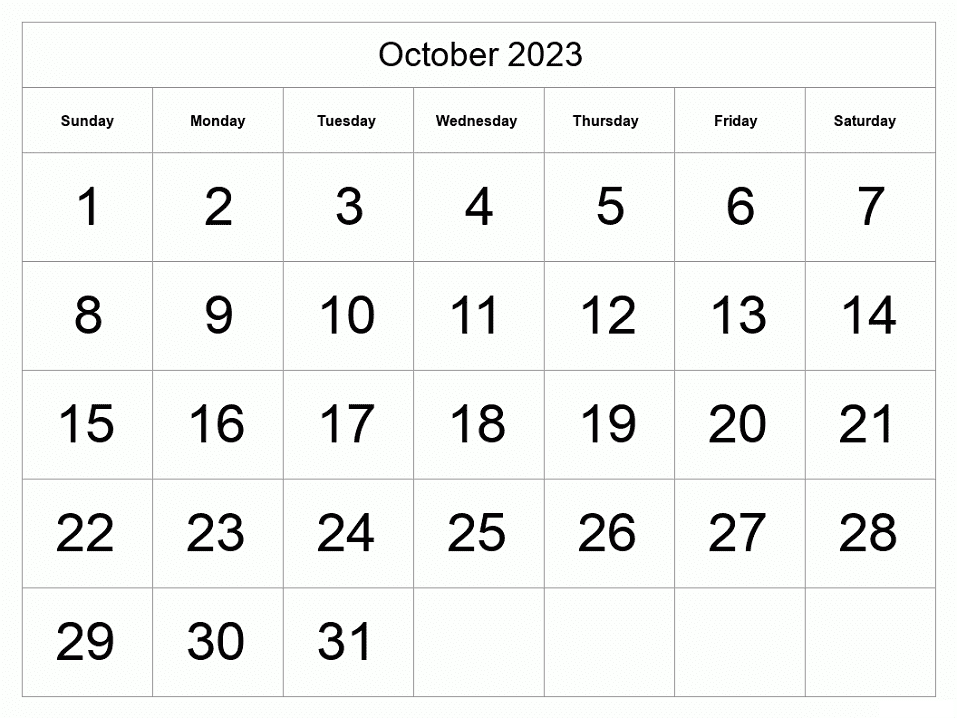 October 2023 Calendar Clipart Picture