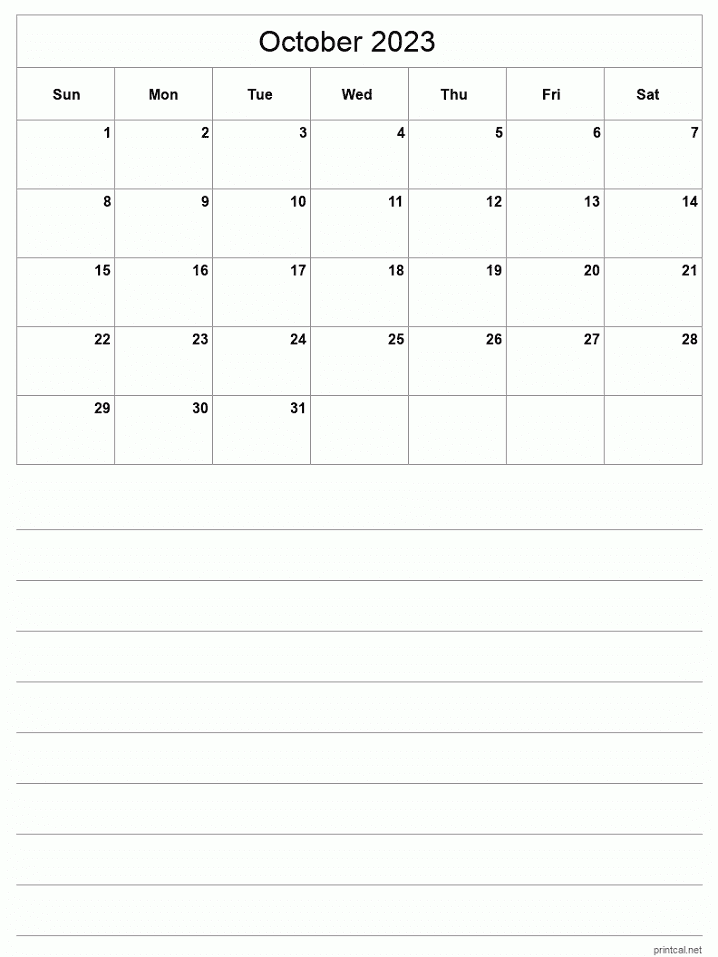 October 2023 Calendar Image