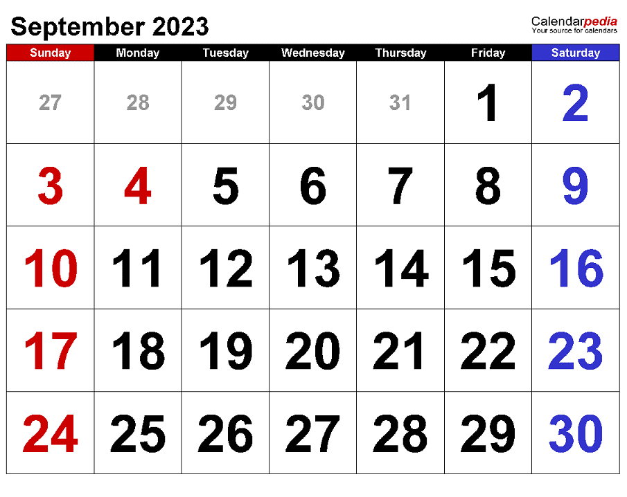 September 2023 Calendar Clipart For Free