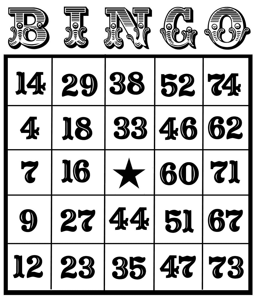 Bingo Card Clipart Black and White