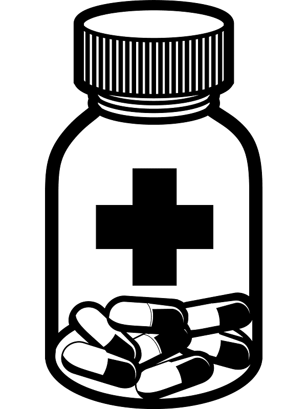 Pill Bottle Clipart Black and White