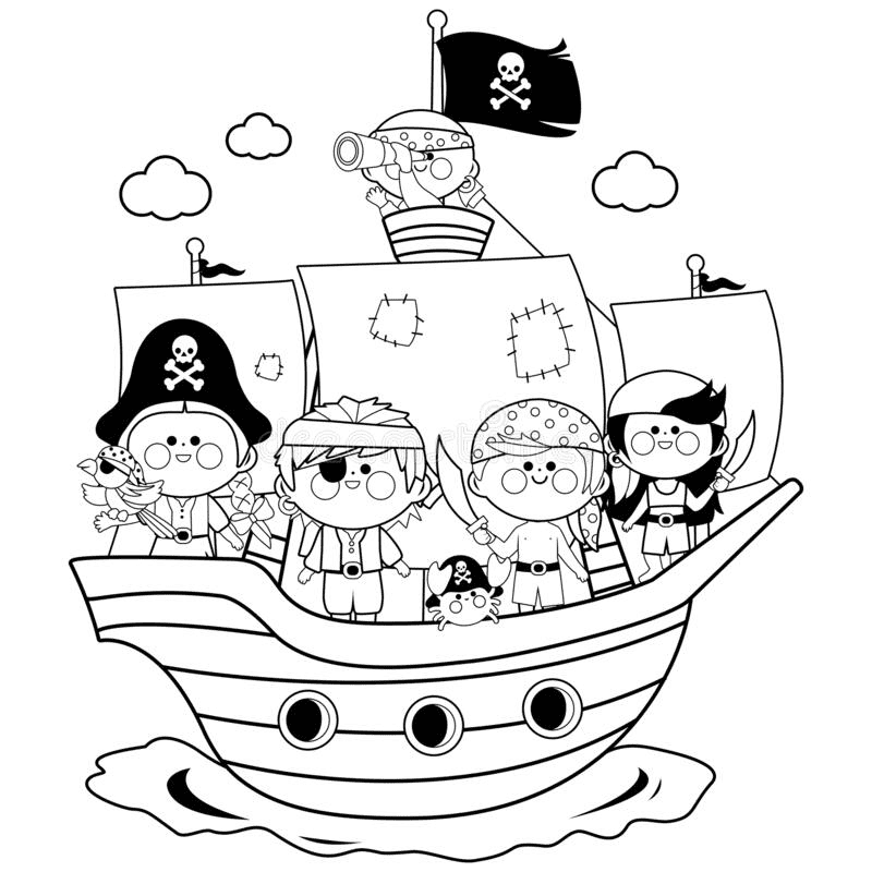 Pirate Ship Clipart Black and White (1)