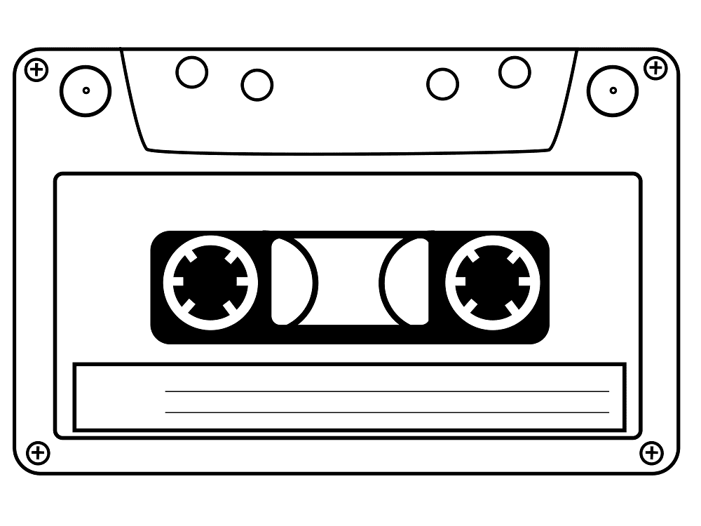 Cassette Tape Black and White Clipart