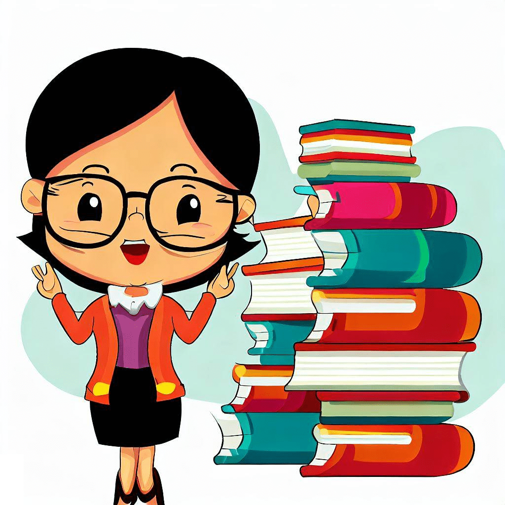 Librarian and Book Stack Clipart