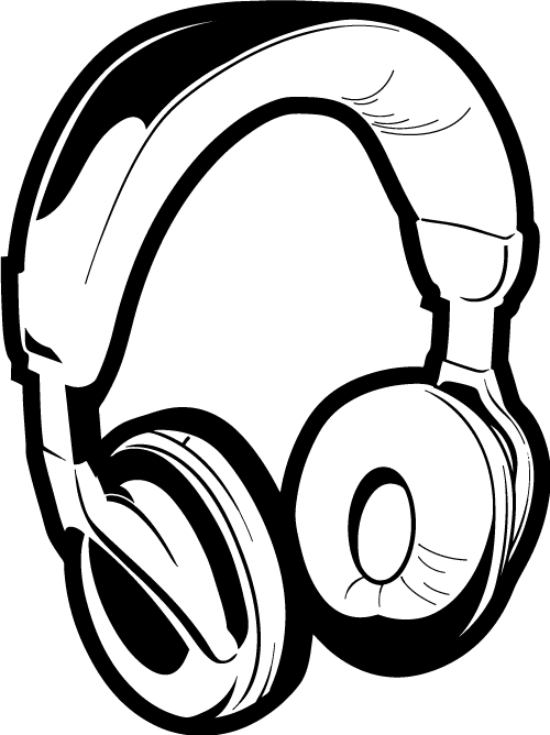 Headphones Black and White Clipart