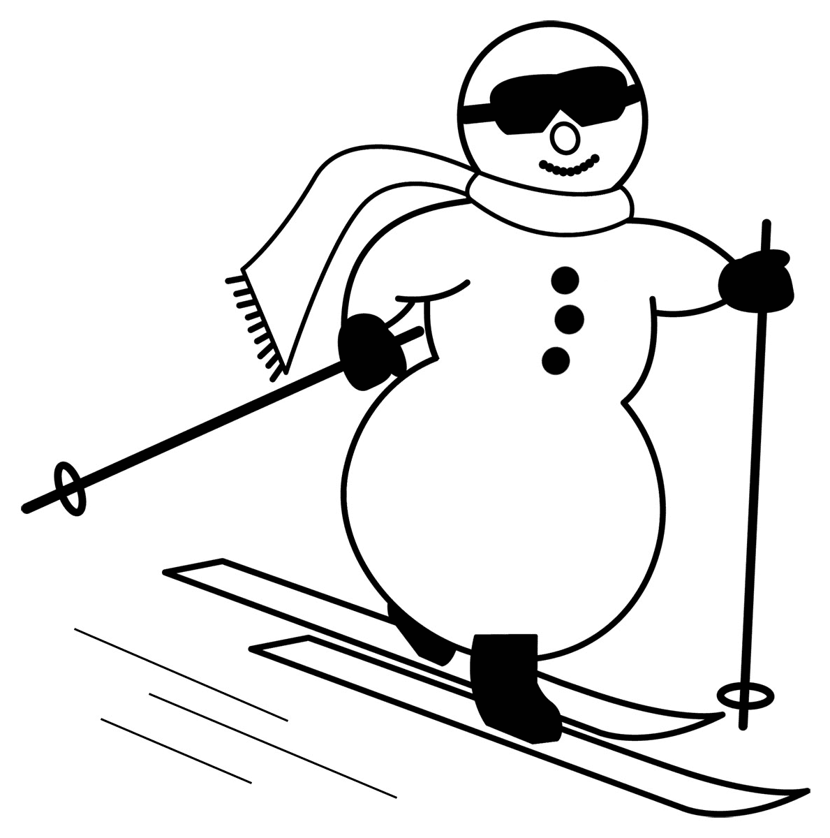 Snowman Skiing Clipart Black and White