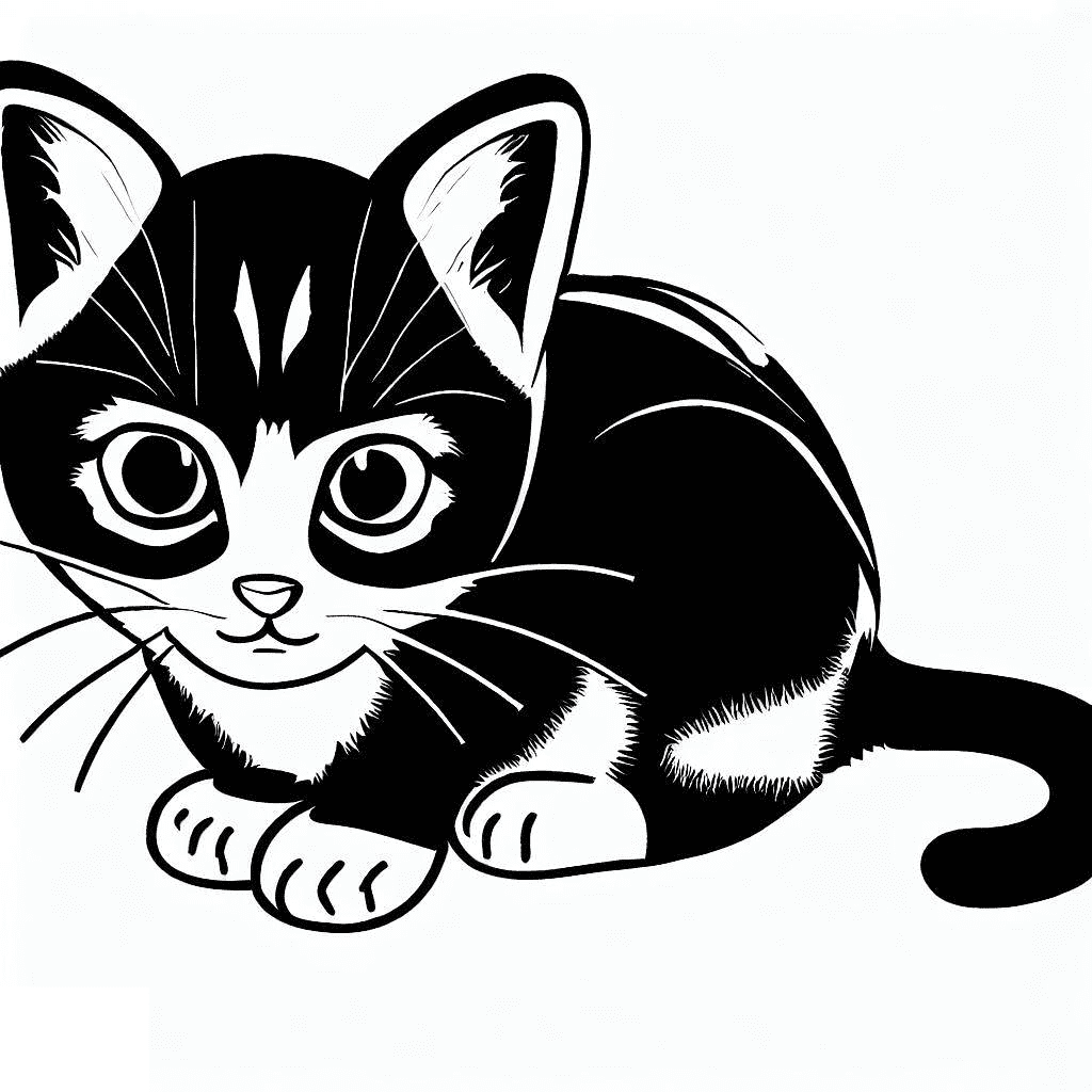 Kitten Black and White Clipart