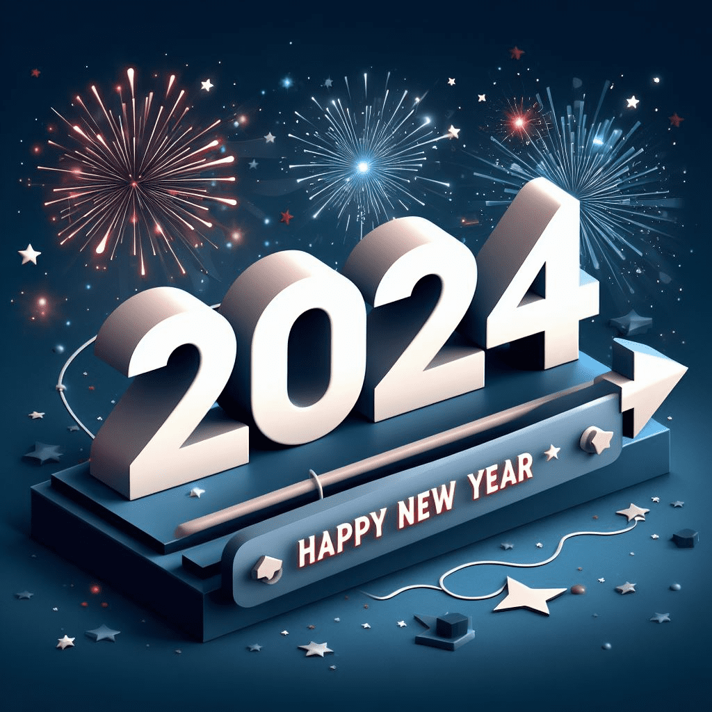 3D Happy New Year 2024 Clipart