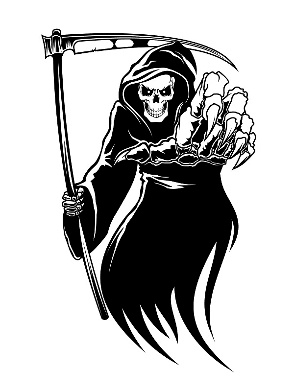 Grim Reaper Black and White Clip Art