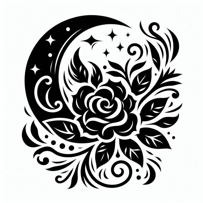 Moon and Rose Tattoo Clipart