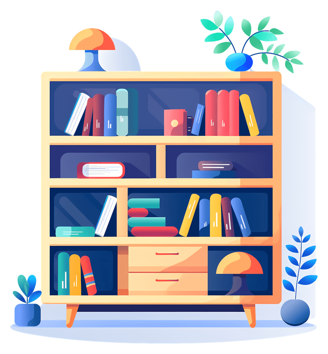 Colorful Bookshelf Illustration Download